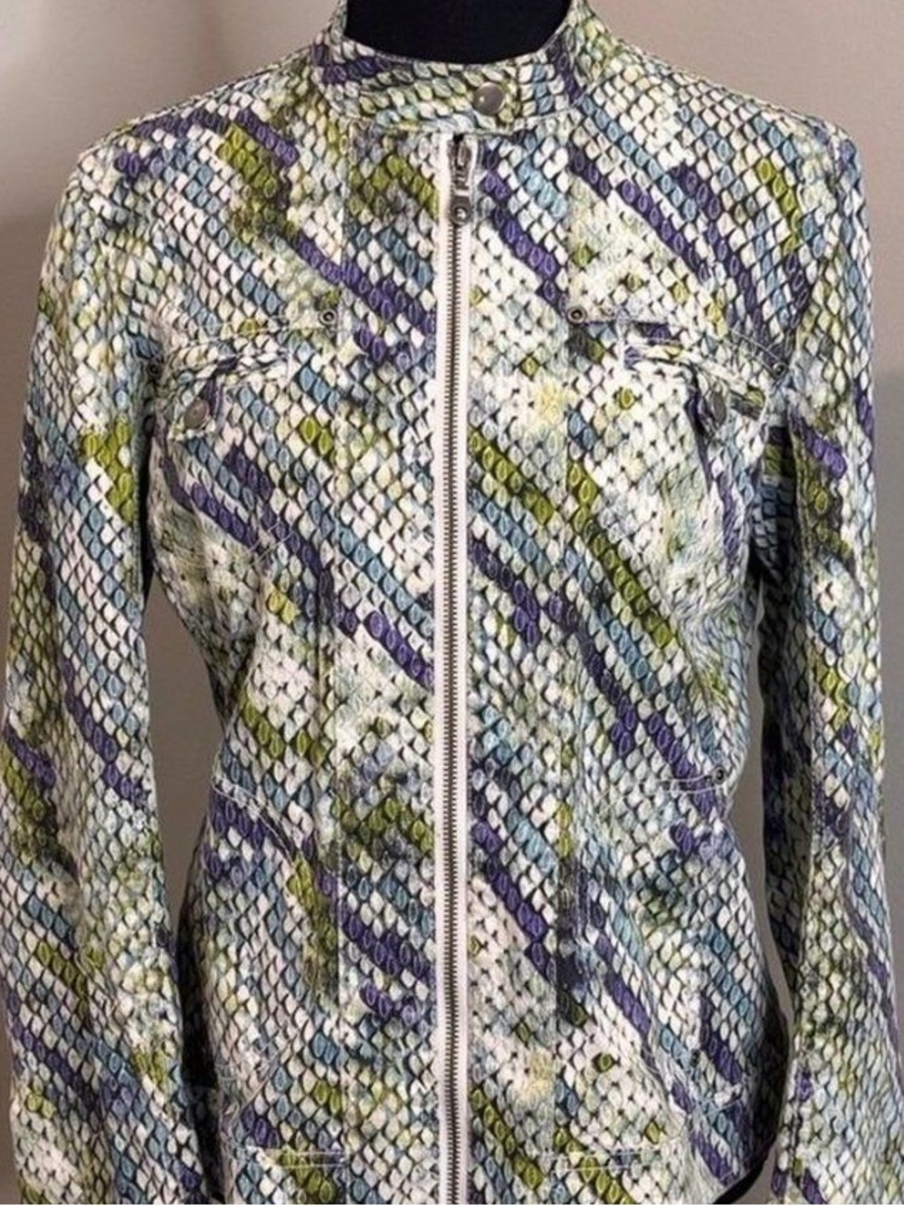 Chicos Python Snakeskin Moto Jacket Chicos Size 1 US Size 8 10